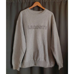 LACOSTE Gray Classic Crewneck Sweatshirt With Spell Out Logo Sweater Size XL